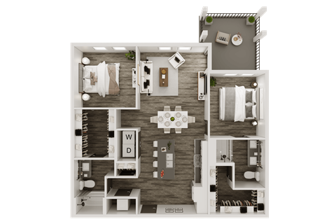 Floor plan for 2 beds, 2 baths, 1065 sqft